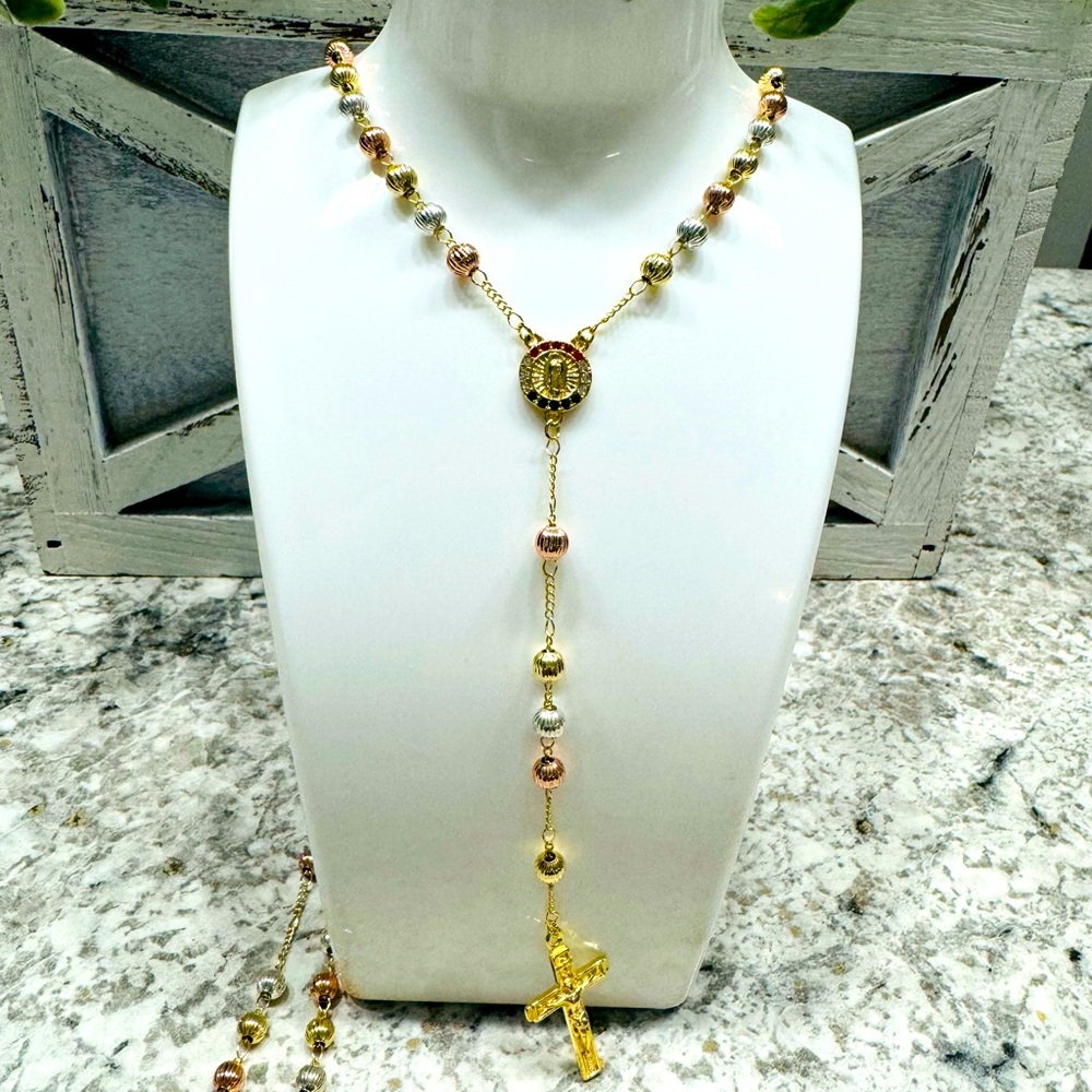 Beautiful 3 Colors Virgin Mary Gold Plated Rosary 📿
